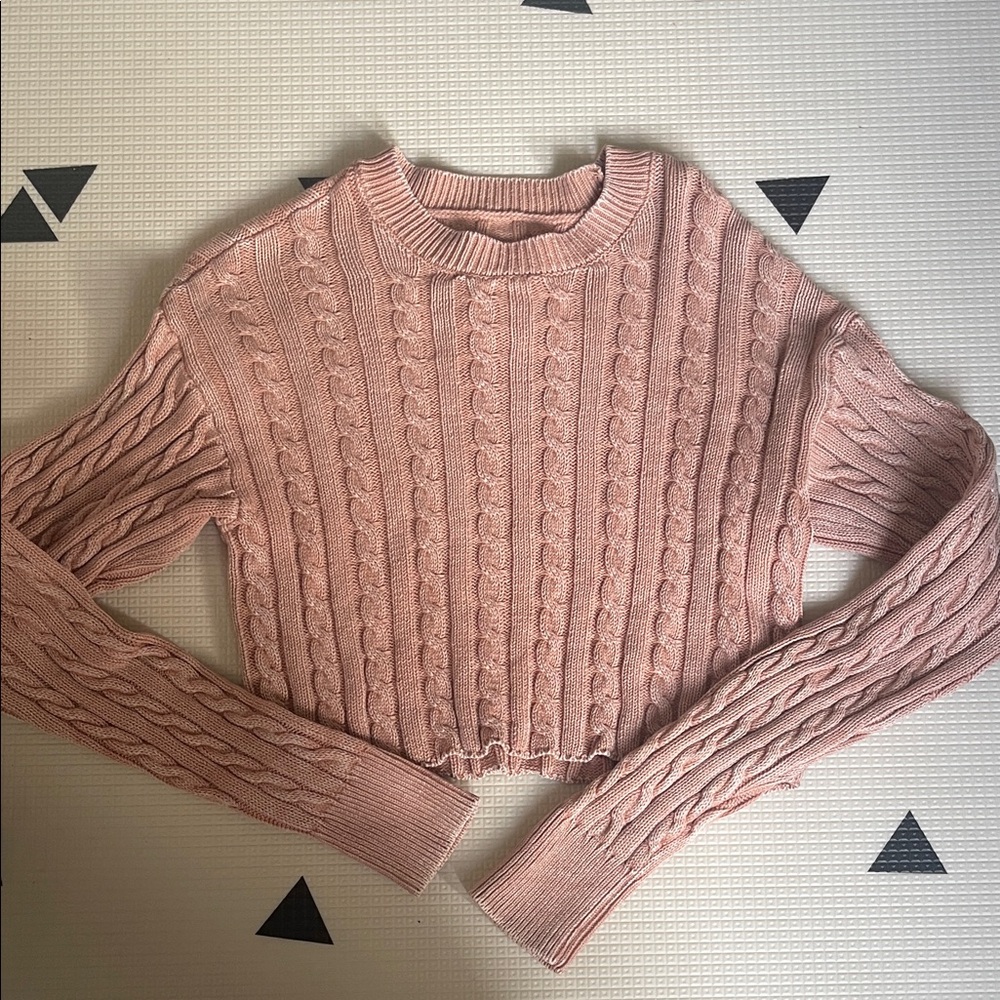 aerie creamy pink Cable-Knit Cropped Crew Sweater